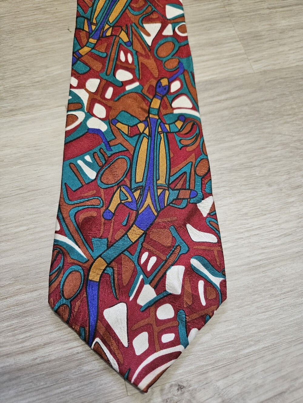 Desert Designs Vintage Silk Tie Aboriginal Art Lizard Gecko Print Made in USA